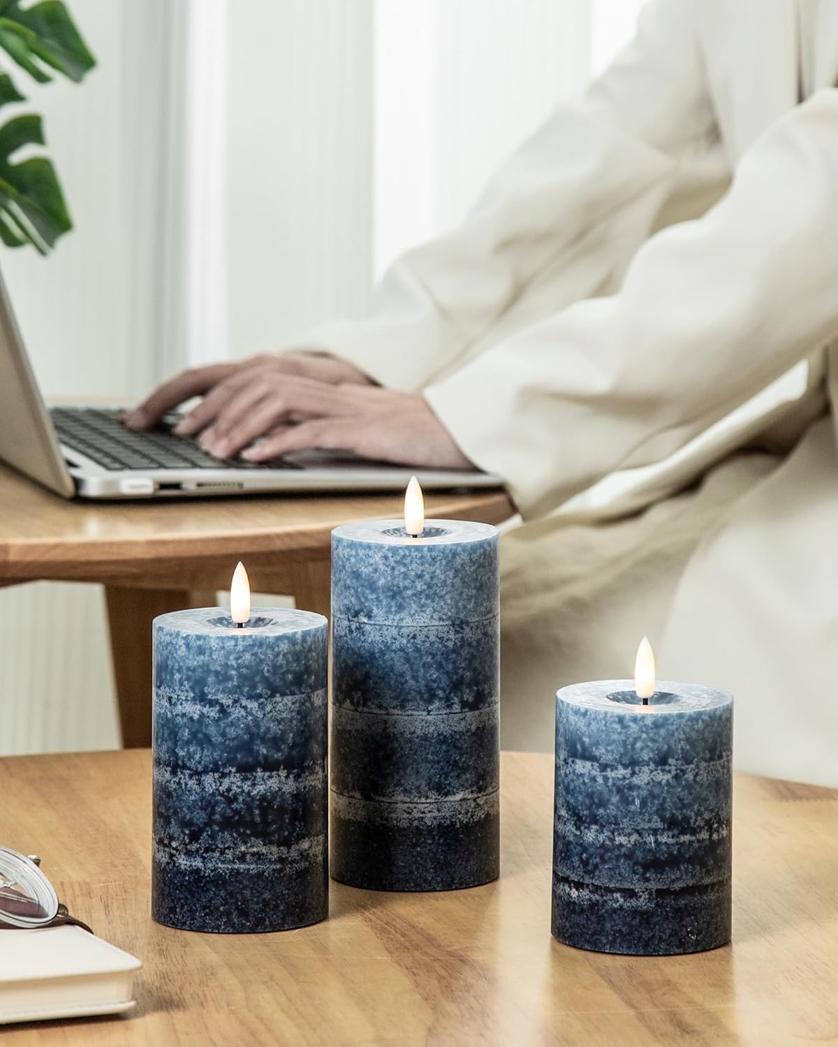 Stmarry White Flameless Candles with Remote and Timer, Real Wax Made LED Pillar Candles Battery Operated with 3D Flickering Flame - 3" x 4",5",6" - Set of 3