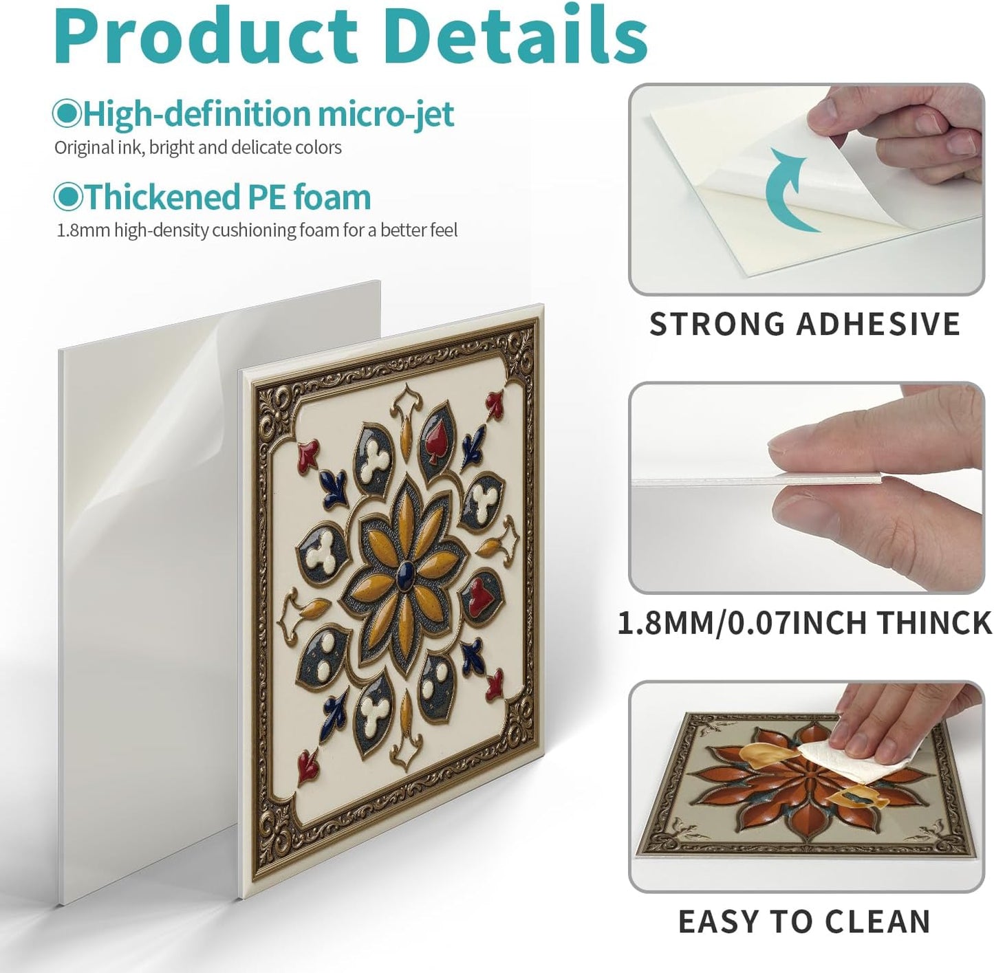 Peel and Stick Backsplash Tile Sticker for Kitchen and Bathroom Walls - 24 Removable 5.9"x5.9" Tiles, Waterproof
