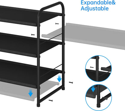 Simple Trending 3-Tier Stackable Shoe Rack, Expandable & Adjustable Shoe Shelf Storage Organizer, Wire Grid, Black