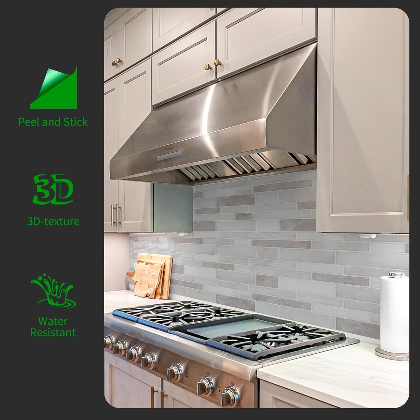 LONGKING Marble Peel and Stick Backsplash for Kitchen, 3D Adhesive Tile Backsplash for Kitchen, Bathroom, Wall Tile, 10 Sheets, 12" x 12"