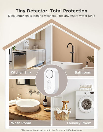 GoveeLife Water Leak Detector 5 Pack with 105dB Adjustable Alarm, Water Alarm with Dual Sets Sensor Probes Leaks and Floods. Suit for Home, Basement, and Kitchen(Cannot Connect to Wi-Fi Directly)