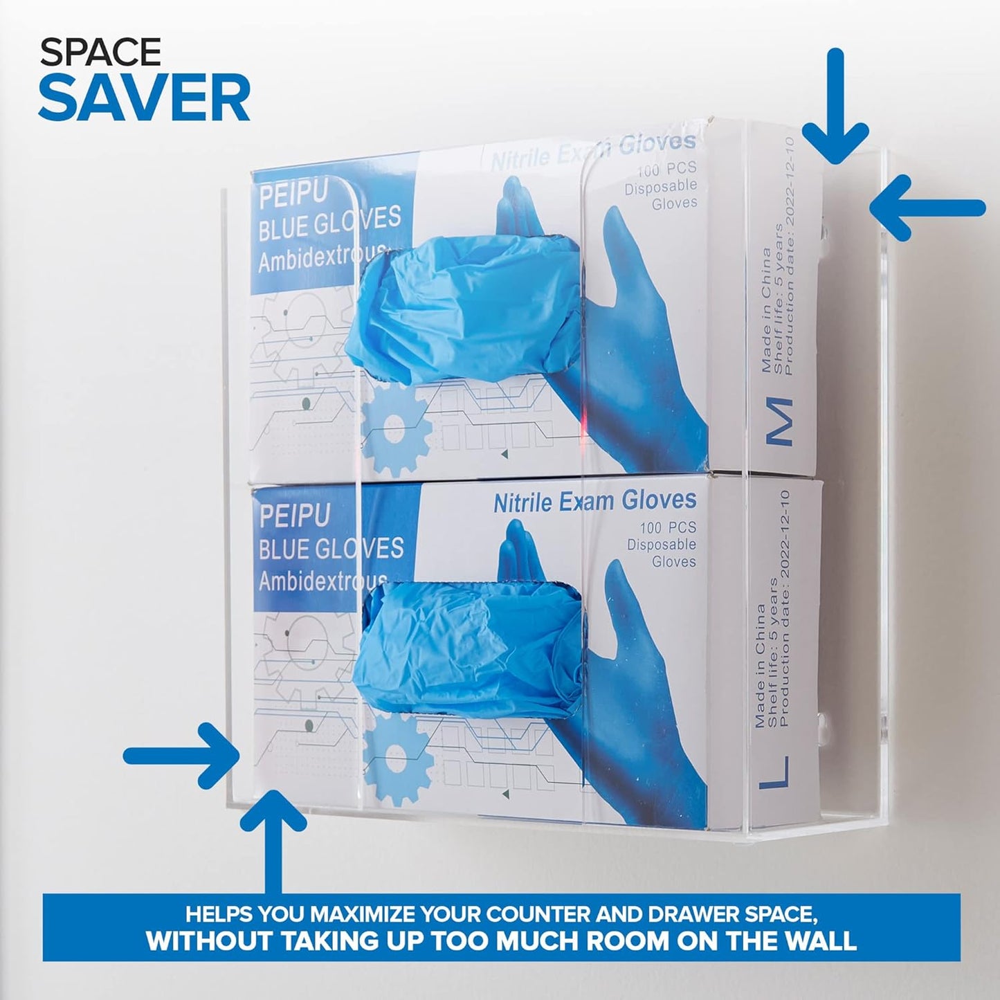 Stock Your Home Triple Acrylic Gloves Dispenser, Tissue Box Shelf, Glove Holder Wall Mount, For Kitchen, Cleaning Closet, Lab, Exam, Office