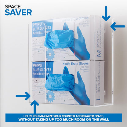 Stock Your Home Triple Acrylic Gloves Dispenser, Tissue Box Shelf, Glove Holder Wall Mount, For Kitchen, Cleaning Closet, Lab, Exam, Office