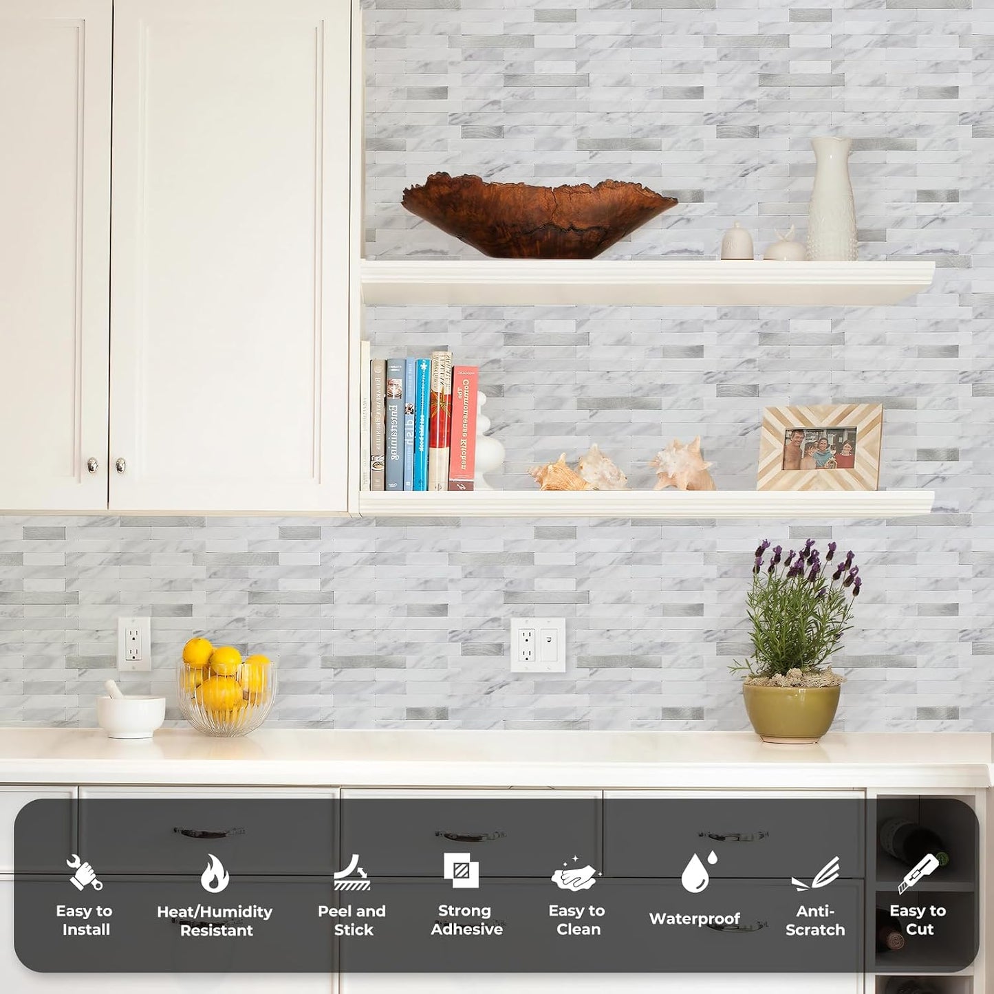STICKGOO Peel and Stick Backsplash Tile, Stick on Backsplash for Kitchen and Bathroom, Volakas White Look PVC Mixed Metal Silver Self Adhesive Wall Tiles(Sample)