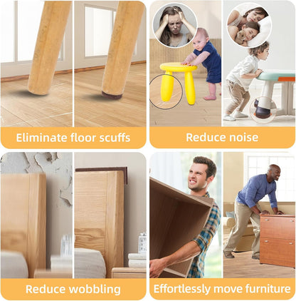 Felt Pads for Furniture, Felt Pads for Chair Legs (138PCS: Round and Rectangle, Sizes: 1/2" ，3/4"， 7/8", 1" and 1-1/4", Self-Adhesive, Brown) Furniture Pads to Protect Hardwood Floors