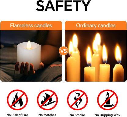 3x4 Flickering Flameless Candles Set of 3,Real Wax Pillar LED Candles,with Timer,4 inch Flameless Candles with Remote,for Party Wedding Holiday Home Decor,Ivory