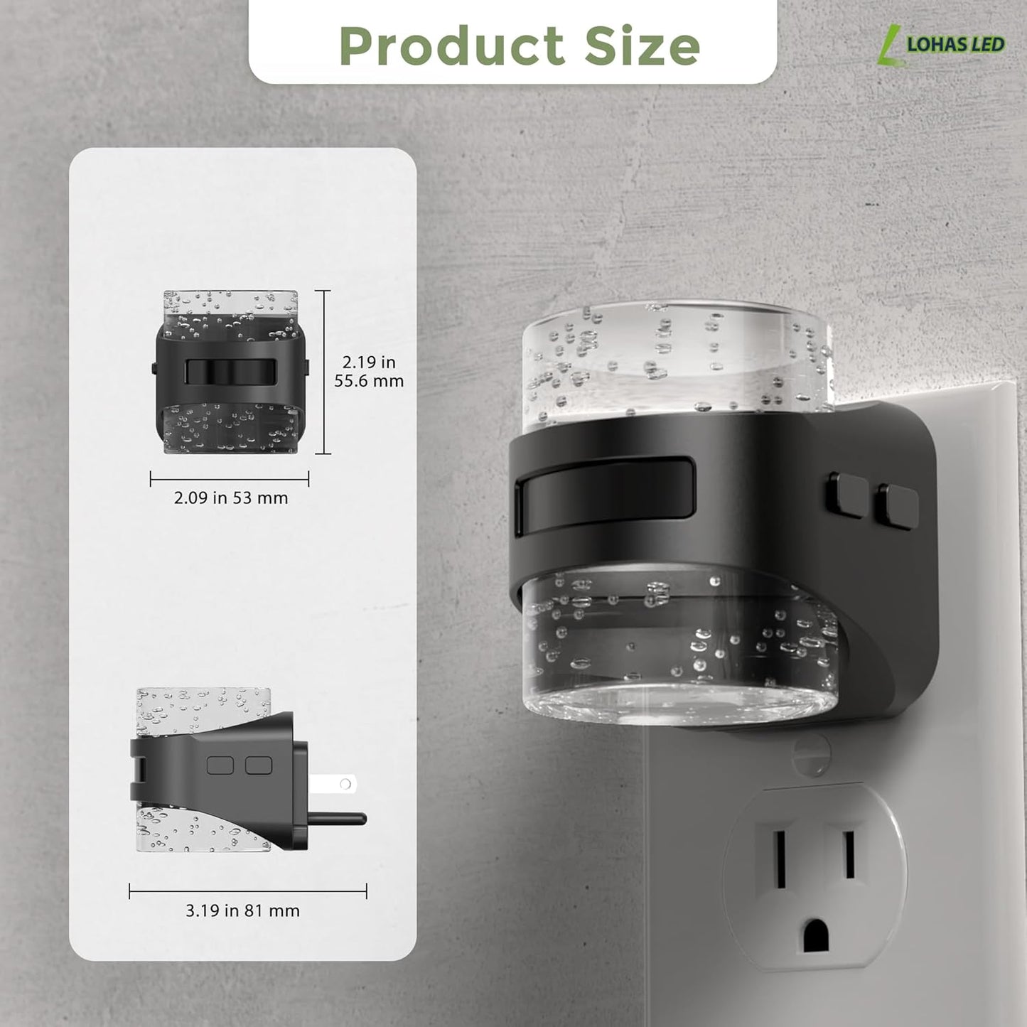 L LOHAS LED Motion Sensor Night Light,Dimmable Night Lights Plug into Wall, 2 Pack Acrylic Nightlight with 0-100 LM Adjustable Brightness, 3000K Plug in Night Light for Bathroom Hallway
