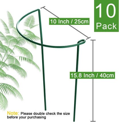 HiGift 10 Pack 24" H x 10" W Tall Plant Support Stakes, Half Round Metal Peony Cages and Supports, Monstera Plant Support Snake Plant Stake Flower Support Ring for Tomato, Hydrangea Outdoor Indoor
