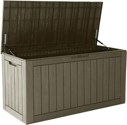 Outdoor Storage Box, 31 Gallon Resin Deck Boxes Outdoor Waterproof For Patio Furniture, Garden Tools, Pool Supplies, Lockable And UV Resistant (Rattan Gray)