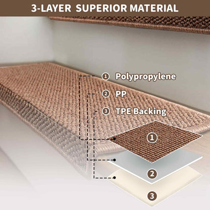 Brakki Bullnose Carpet Stair Treads, Non Slip Stair Treads for Wooden Steps Indoor, Stair Runner, Soft Stair Rugs, Edging Stair Protectors, Washable, 29.5"x9.5"x1.5" 14pcs, Beige