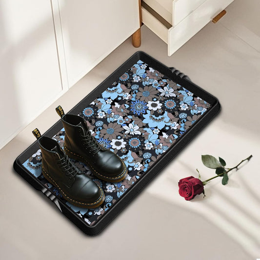 BEHERO Boot Tray Shoe Mat Decorative Patterned, Rubber Shoe Matt Tray Indoor/Outdoor Use, 16" x27.5" Shoe Cleaning Mat Non-Slip, Shoe Storage Waterproof Flower Prints for Entryway, Sunlit Blossom