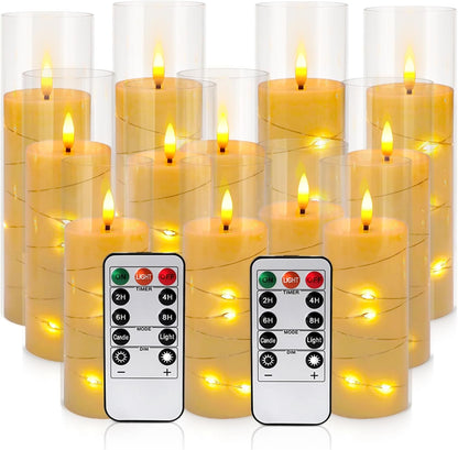 YOROXRG Set of 24 Waterproof Outdoor Flameless Candles, LED Candles with 4 Remote and Timer,(H 4" 5" 6" x D 2.2"),for Christmas,Halloween,Wedding,Festival