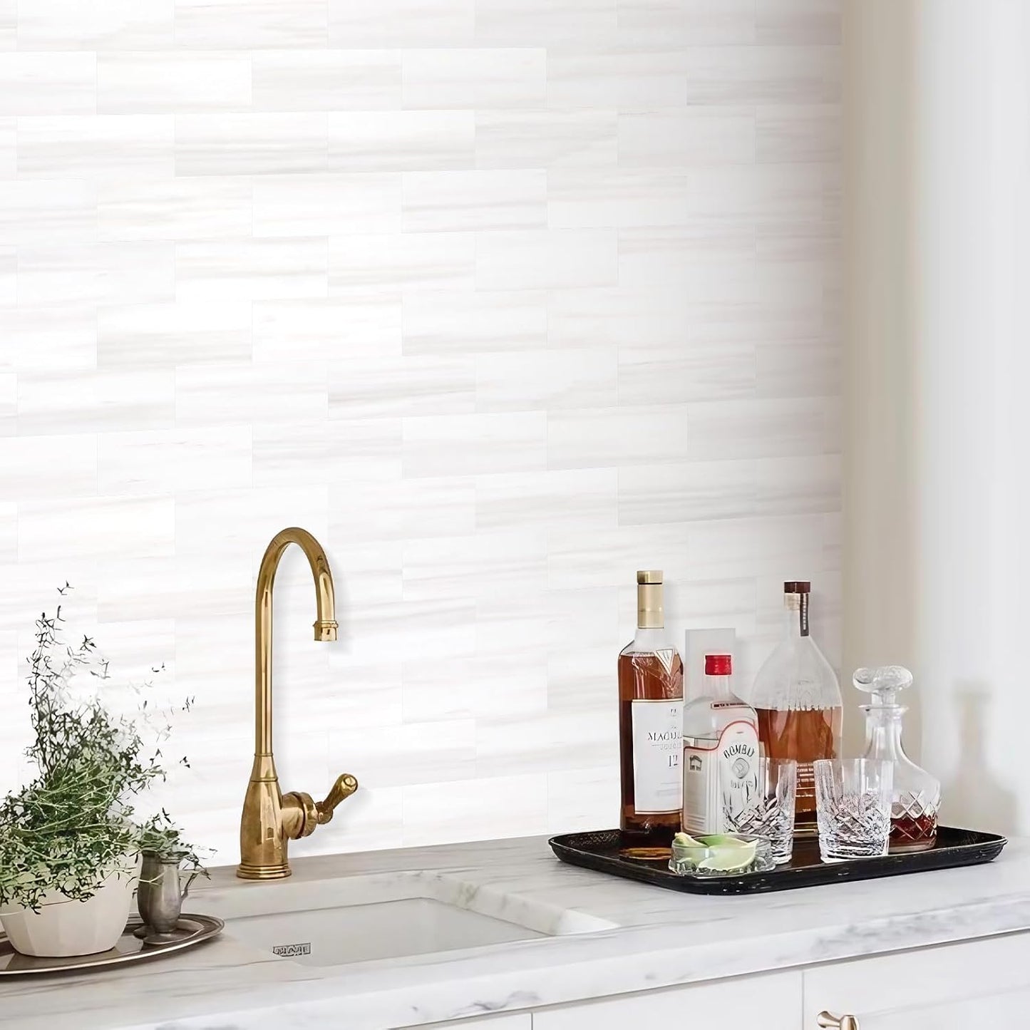 STICKGOO 10-Sheet Subway Tile Peel and Stick Backsplash, Seamless Design Polished Eurasia Beige Kitchen Backsplash Wall Tiles, Glossy Surface Waterproof Stick on Tile for Bathroom, RV, Fireplace