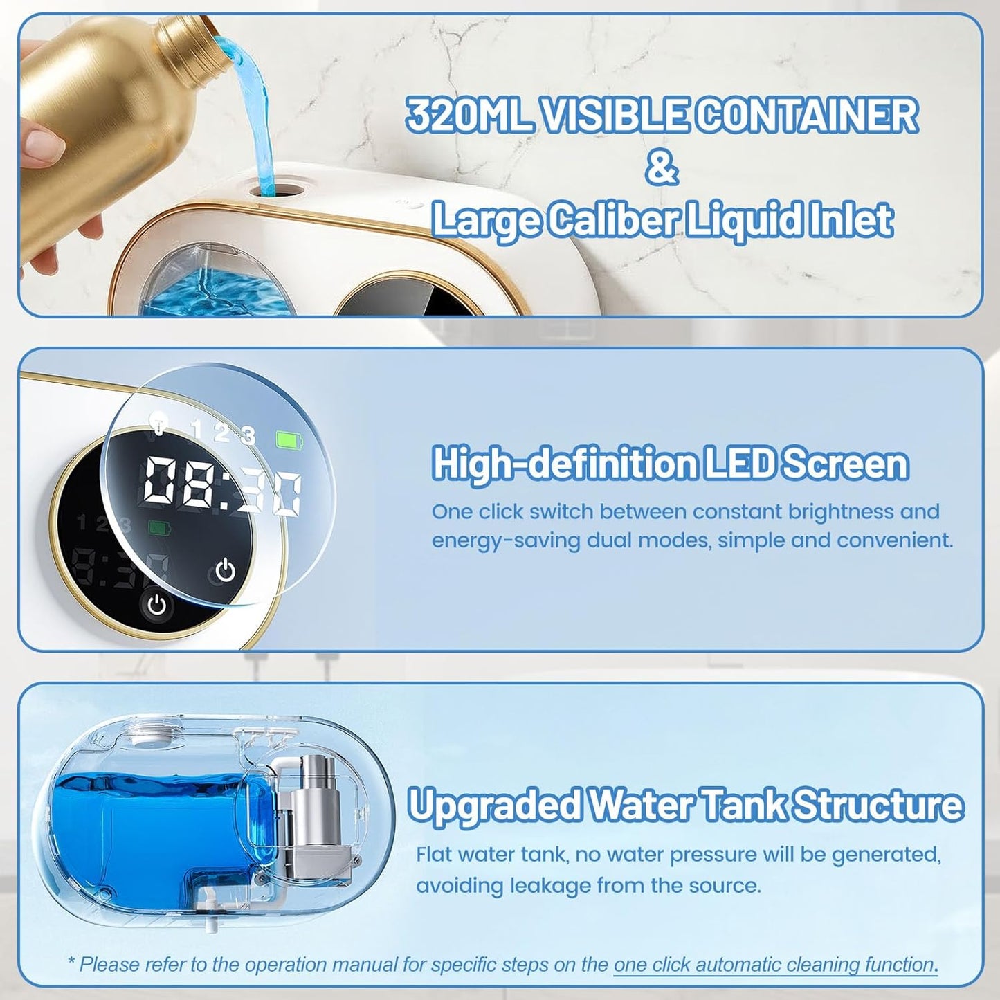 Automatic Soap Dispenser, 320ML Touchless Smart Hand Soap Dispenser, 3 Adjustable Soap Levels, Rechargeable Wall Mounted Electric Foam Soap Dispenser for Bathroom Kitchen Office (White - T1)