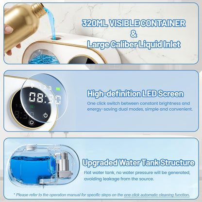 Automatic Soap Dispenser, 320ML Touchless Smart Hand Soap Dispenser, 3 Adjustable Soap Levels, Rechargeable Wall Mounted Electric Foam Soap Dispenser for Bathroom Kitchen Office (White - T1)