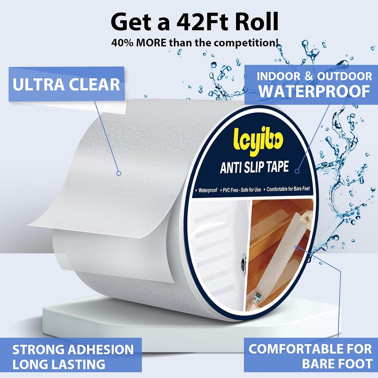 Anti Slip Tape, 4 Inch x 42 Ft Grip Tape for Stairs Outdoor/Indoor, Waterproof Non Skid Roll for Stair Treads Non Slip, High Traction Friction Abrasive Adhesive Stair Steps - Black