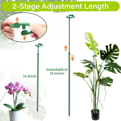 Extendable Plant Stakes,Adjustable Length from 17.9IN to 42.3IN Monstera Support Stakes with Clips,Sturdy Plant Stakes for Indoor Outdoor,Garden Sticks for Tomato,Orchid,Climbing Plants- 3Pack