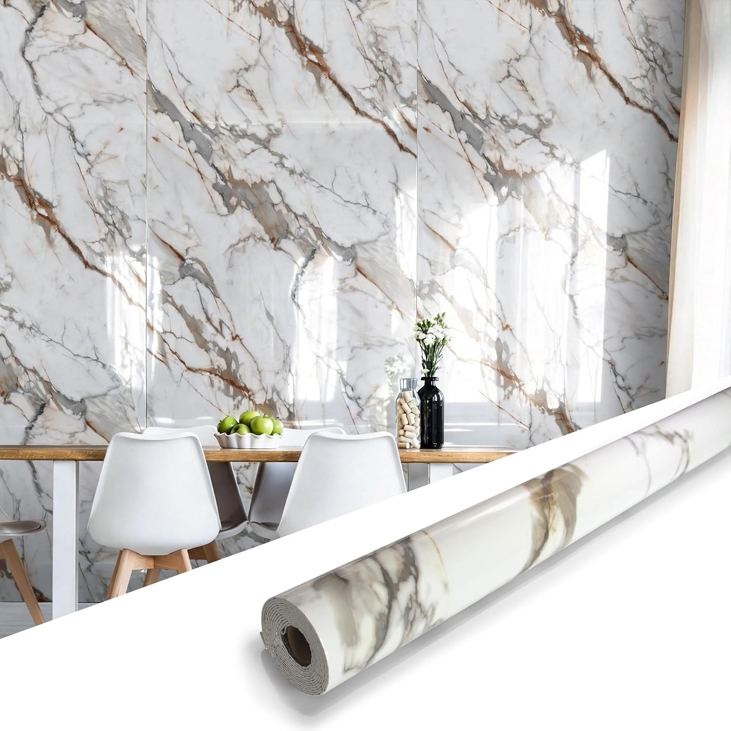 Marble Peel and Stick Waterproof Wall Paneling, 118" x 47" Carrara White Matte Finish Self-Adhesive Backsplash Tile Vinyl Wall Panel for Kitchen Bathroom Wall Decor, Covers 38.75 Sq. Ft.