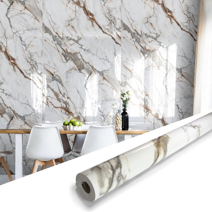 Marble Peel and Stick Waterproof Wall Paneling, 118" x 47" Carrara White Matte Finish Self-Adhesive Backsplash Tile Vinyl Wall Panel for Kitchen Bathroom Wall Decor, Covers 38.75 Sq. Ft.
