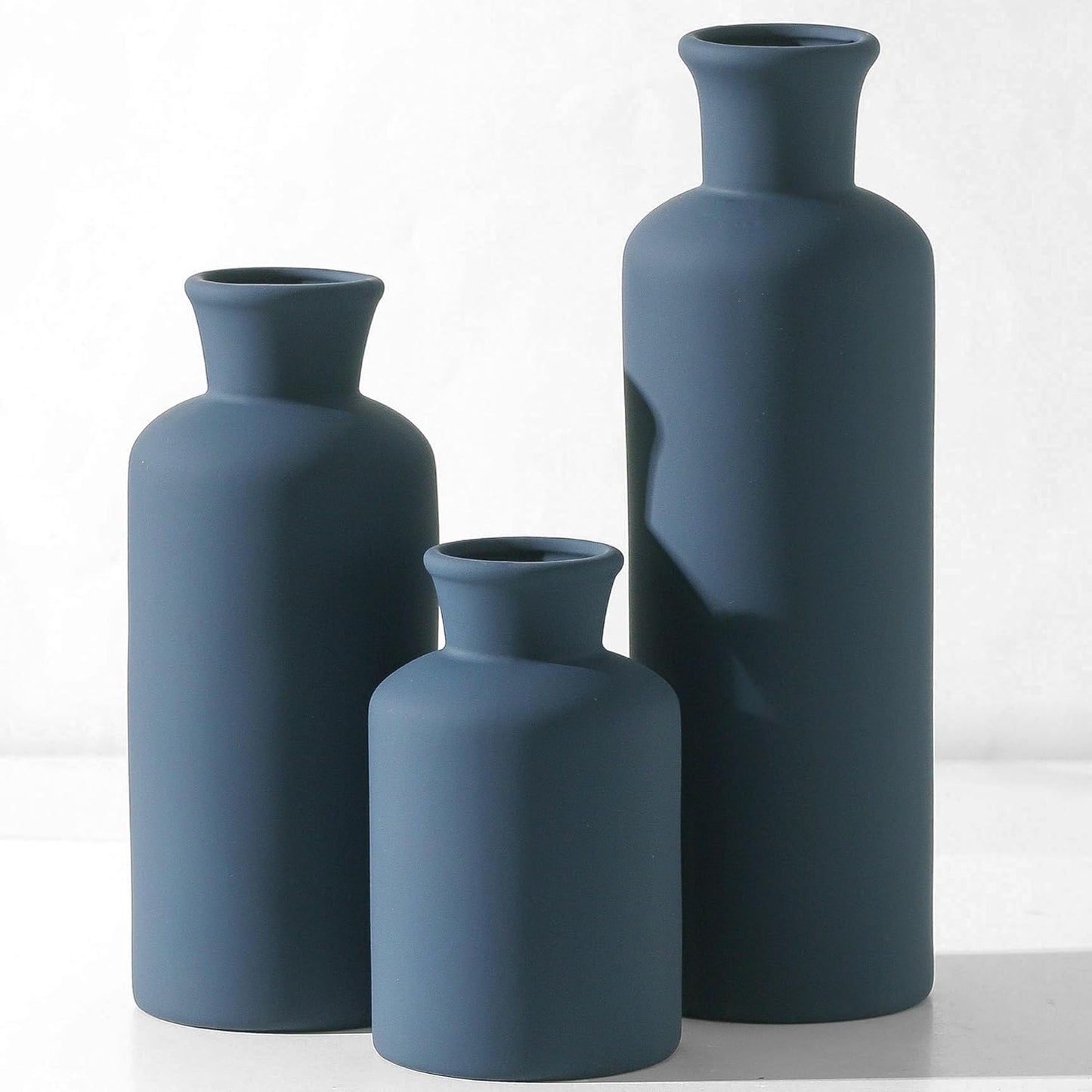 Ceramic Vase Set of 3, Decorative Vases Home Decor Modern Neutral Flower Pampass Boho Vase for Living Room, Table, Mantel, Entryway, Bookshelf, Kitchen, Bedroom, Bathroom - White