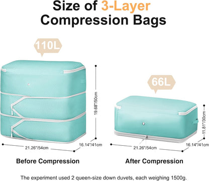 Comforter Storage Bag - Large Capacity Blanket Storage Bags 3-Layer Ultra Space Saving Self Compression Organizer, Washable Compression Bags for Storage Comforter Blanket, 2-Pack, Beige