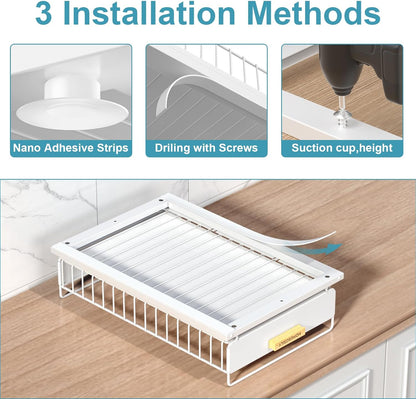 Under Sink Organizer Kitchen - Upgraded Professional Rails, 2 Tier Dual Pull Out Cabinet Storage, Height Adjustable Under Sink Storage, Metal Sliding Drawer for Kitchen & Bathroom, White, 2 Pack