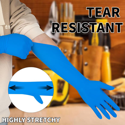 Long Sleeves Durable Disposable Nitrile White Gloves 15inches,Household Cleaning Dishwashing Waterproof 30PCS