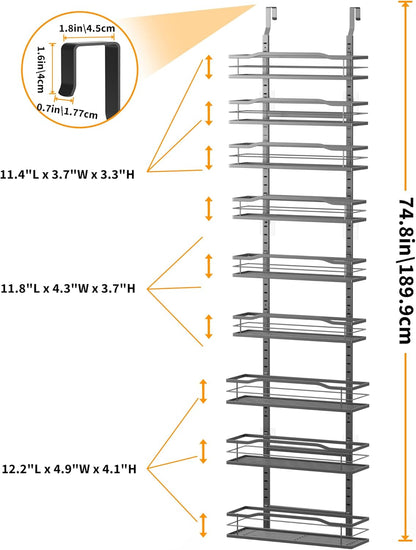 Moforoco White 9-Tier Over The Door Pantry Organizer, Pantry Organization And Storage, Metal Hanging Spice Rack Shelves Door, Home & Kitchen Essentials, Laundry Room Bathroom Organization