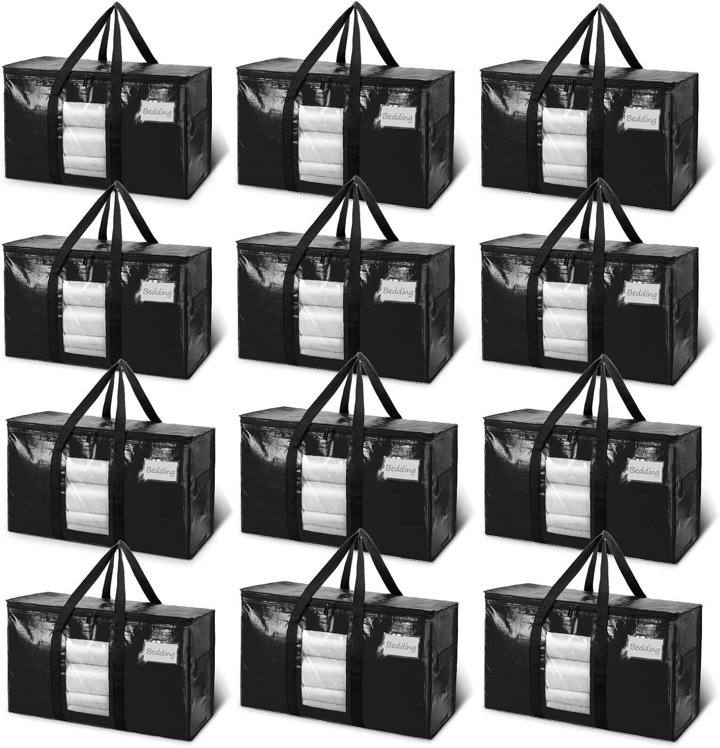 TAILI Extra Large Moving Bags, 4 Pack Blue Heavy Duty Totes For Storage with Visible Window, Wrap Around Handles, Storage Bags for Space Saving, Alternative to Moving Boxes