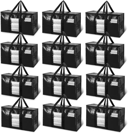 TAILI Extra Large Moving Bags, 4 Pack Blue Heavy Duty Totes For Storage with Visible Window, Wrap Around Handles, Storage Bags for Space Saving, Alternative to Moving Boxes