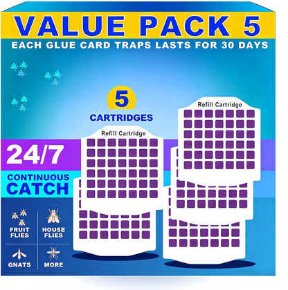 TEVARA Cordless Flying Insect Trap Refills, 5 Cartridges, Original Super Sticky Cards, High Efficiently Stick Fruit Flies, Gnats, Moths and Houseflies (10 Cartridges)