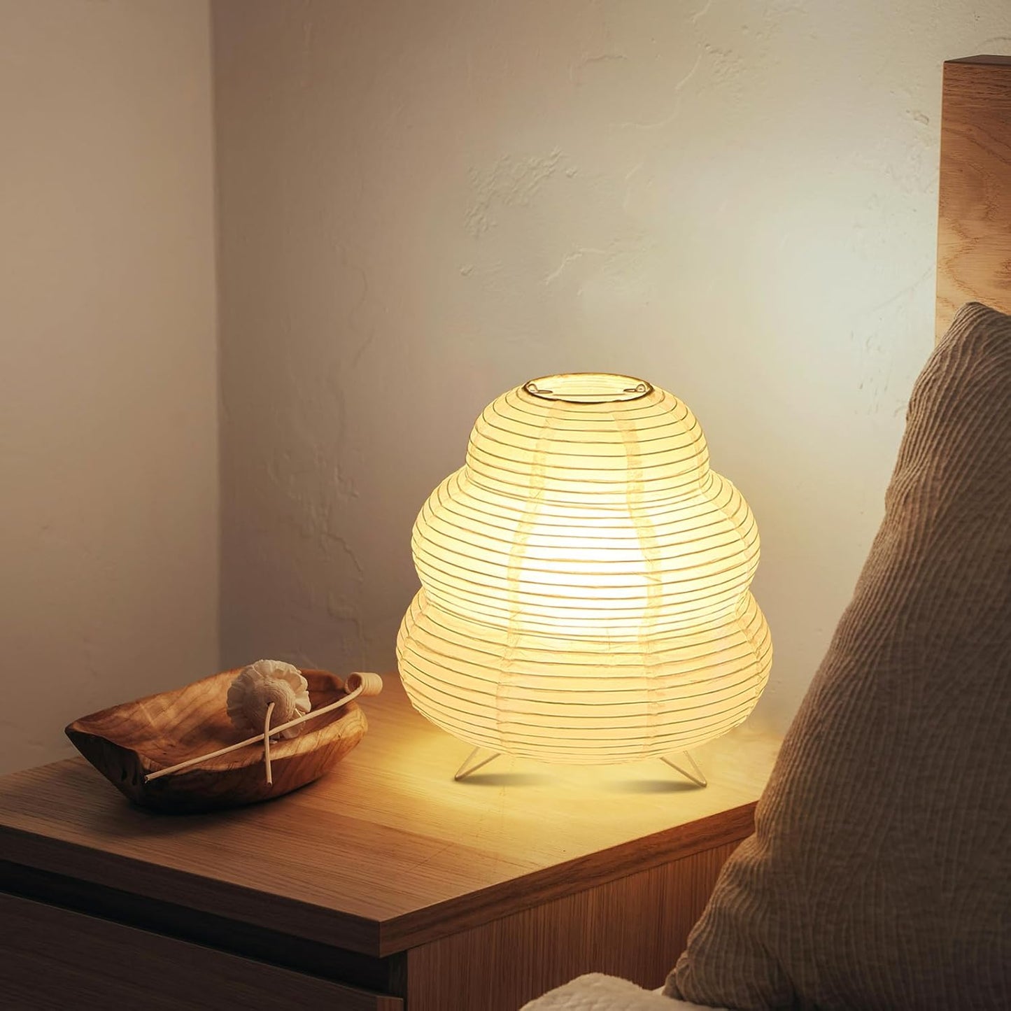 Paper Lantern Lamp, Japanese Paper Table Lamp with 3 Color, Cute Wabi-Sabi Rice Paper Lamp for Desk Bedroom Bedside(Bulb Included)