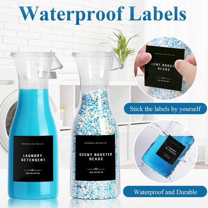 Laundry Detergent Dispenser Bottle 40oz with Waterproof Label for Laundry Detergent Soap Fabric Softener Bleach Scent Booster Beads, Sturdy PET Bottle for Laundry Room Decor 2 Pack White