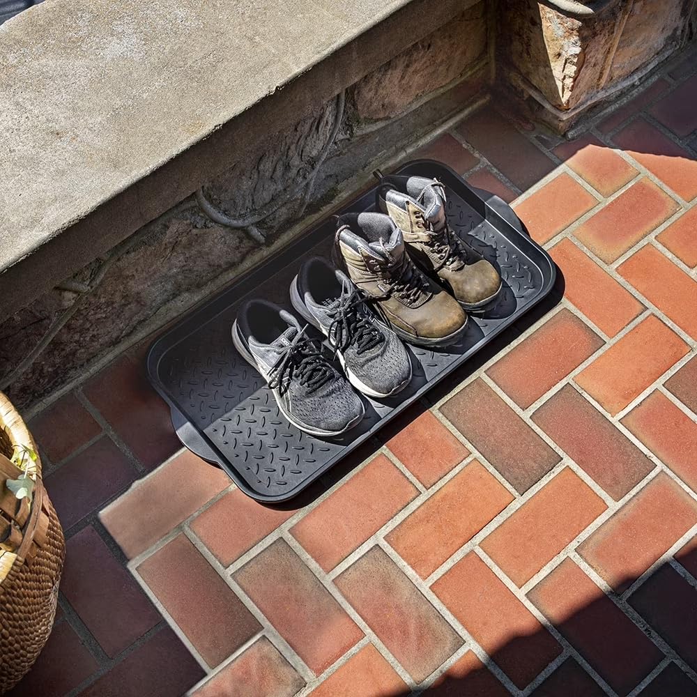 Boot Tray Black Polypropylene Shoe Drip Tray Raised Ridge Design for Indoor Outdoor Entryway