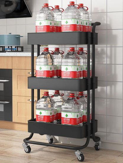 Sooyee 3 Tier Rolling Cart with Wheels, Slim Storage Cart, Under Desk Narrow Rolling Utility Cart Storage Organizer for Office Bathroom Kitchen Laundry Room Narrow Places, White, Plastic and Metal