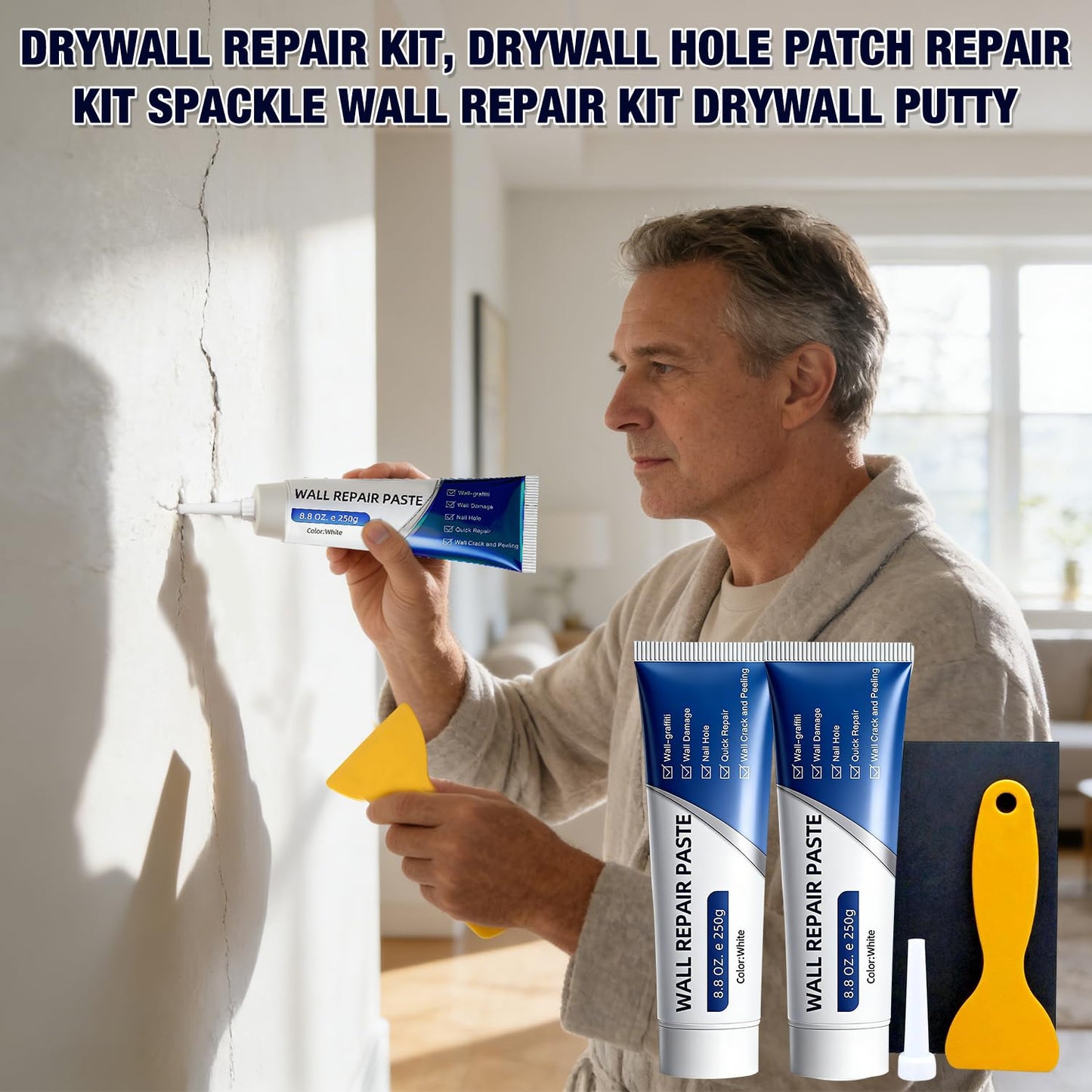 Efficient Drywall Patch Repair Kit with Scraper, 2026 New Quick Drying Wall Mending Agent White Spackle Wall Repair Paste Wall Repair Agent Tile Gap Fille for Holes & Cracks Nail Holes