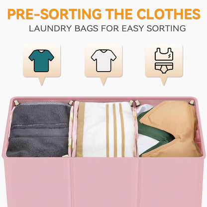 WOWLIVE 180L Laundry Hamper with Lid 3 Section,Large Laundry Basket with Removable Bags and Handles,Collapsible Dirty Clothes Hampers for Laundry,Laundry Basket Organizer for Laundry Room,Dorm,Beige
