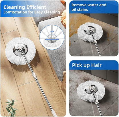 Spin Mop and Bucket with Wringer Set for Home,360° Mop and Bucket with Separate Clean and Dirty Water,Wet Dust Mop for Floor Cleaning with Extra Refills (Silver with 6 Pads)