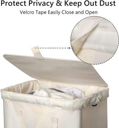 WOWLIVE 180L Laundry Hamper with Lid 3 Section,Large Laundry Basket with Removable Bags and Handles,Collapsible Dirty Clothes Hampers for Laundry,Laundry Basket Organizer for Laundry Room,Dorm,Beige