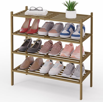 Smiry Bamboo Shoe Rack, 3 Tier Free Standing Wooden Shoe Organizer, Stackable Wood Shoe Storage Shelf for Closet, Entryway, 5 Horizontal Slats, 26.8"x11"x18.3", Natural