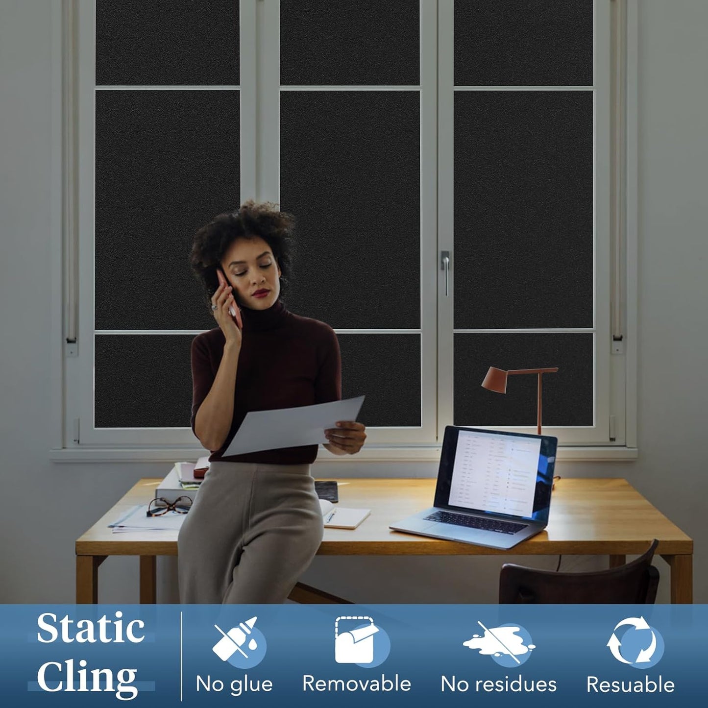 Haton Reeded Glass Window Privacy Film, Static Cling Non-Adhesive Frosted Film, UV Blocking Heat Control Removable Window Sticker for Bathroom Door Home Office, 17.5" x 78.7"