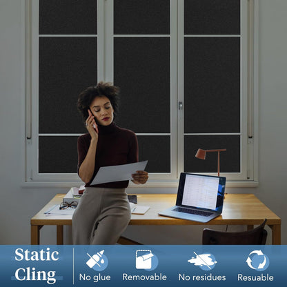 Haton Reeded Glass Window Privacy Film, Static Cling Non-Adhesive Frosted Film, UV Blocking Heat Control Removable Window Sticker for Bathroom Door Home Office, 17.5" x 78.7"