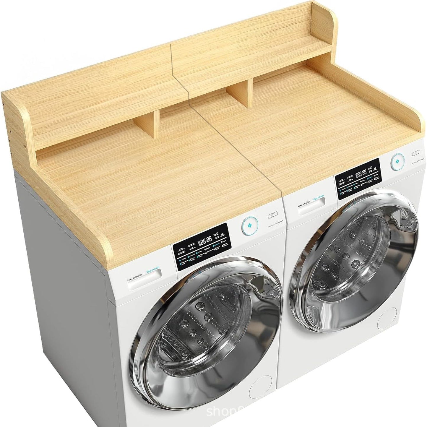 54" X 27.5" Washer and Dryer Countertop, Adjustable Laundry Countertop with Shelf, Extra Dividers, Folding Clothes Station, Over Machine Storage for Detergents & Essentials (Natural)