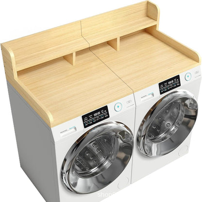 54" X 27.5" Washer and Dryer Countertop, Adjustable Laundry Countertop with Shelf, Extra Dividers, Folding Clothes Station, Over Machine Storage for Detergents & Essentials (Natural)