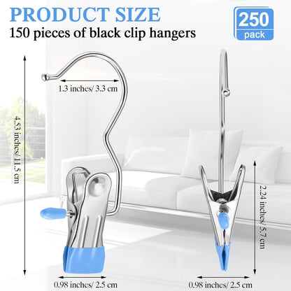 Yinder 150 Pcs Boot Hangers Clips Laundry Hooks Hanging Stainless Steel Clothes Pins Portable Clip Hangers for Closet Travel Socks Pants Handbags Hats Towels (Beige)