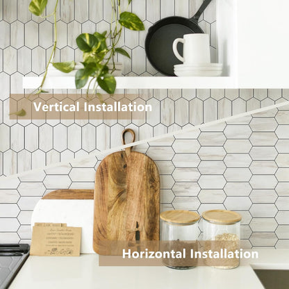 Vamos Tile Long Hexagon Peel and Stick Backsplash Tile - 10 Sheets Stick on Backsplash for Kitchen and Bathroom 12.4 x 12 Inch Glossy Wood Grain PVC Self Adhesive Mosaic Wall Tiles