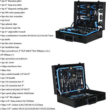 899PCS Tool Set, Household Tool Kit with Rolling Tool Box, Complete Tool Box Set Hand Tool Set with Tool Box, Mechanic Tool Set Rolling Tool Set for Home/Auto Repair Tool Set (Black)