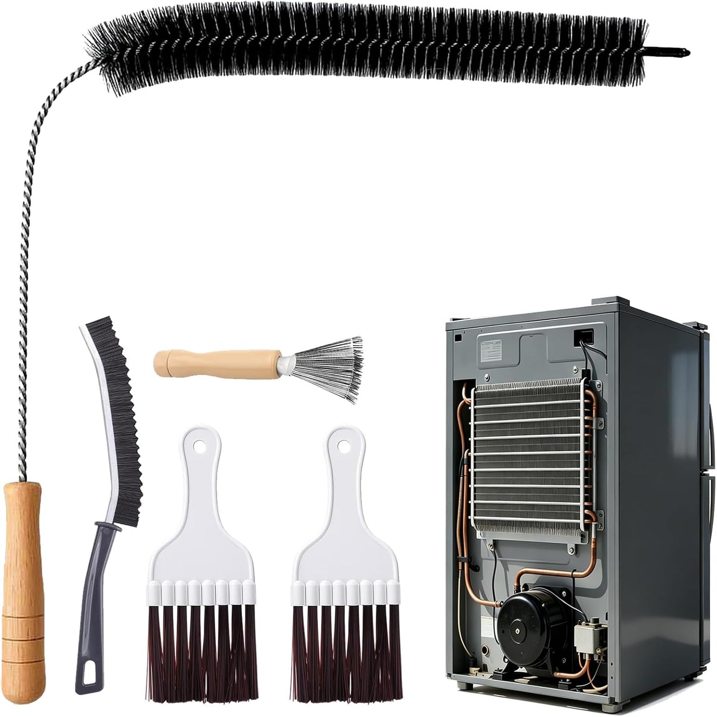 Refrigerator Coil Cleaning Brush Kit, 5-Pack Fridge Coil Cleaner Tools, Cleaner Brush Accessories for Refrigerator, Dryer Vents, Pipe, Sink, Toilet, Shower