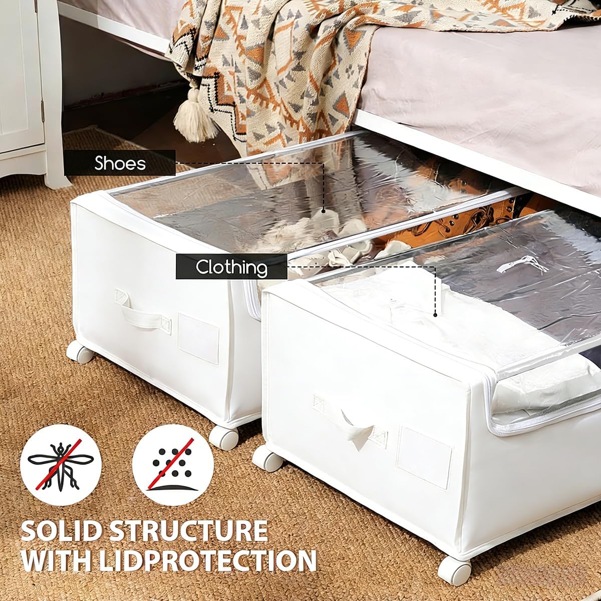 FOUCSSOMEI Under Bed Storage with Wheels, Under The Bed Storage Drawers On Wheels, Rolling Underbed Drawers, Lockable, Heavy Duty