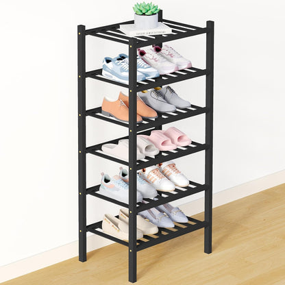 Smiry Bamboo Shoe Rack for Closet, 3 Tier Wooden Shoe Organizer, Stackable Wood Shoe Storage Shelf for Entryway, 14 Vertical Slats, One-piece Heavy-Duty Legs, 26.77"x11.02"x18.31", Natural